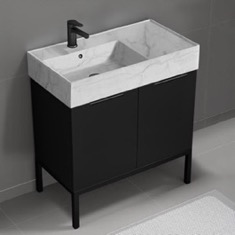 Modern Black Bathroom Vanity, 32 inch, Marble Style Sink, Free Standing